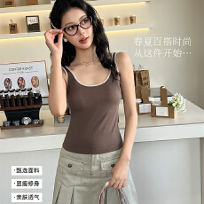 批发实力工厂巨好看拼色U领<b class='q'>吊带</b><b class='q'>背心</b>女内搭撞色打底衫带胸垫无袖上衣