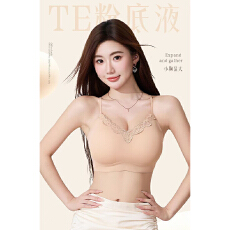 批发实力工厂粉底液外扩内衣蕾丝V领小胸聚拢显大舒适文胸无痕不扎肤