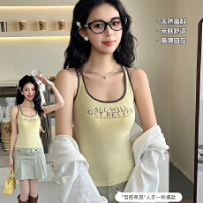 批发实力工厂美式复古辣妹工字型吊带<b class='q'>背心</b>内<b class='q'>搭</b>美背文胸一体带胸垫上衣