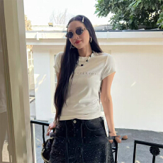 实体档口辣妹正肩字母印花短袖t恤女内搭打底春夏新款修身小上衣