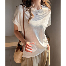 批发实力工厂夏季新款<b class='q'>韩版</b>宽松蝙蝠袖圆领短袖t恤女士慵懒风简约上衣