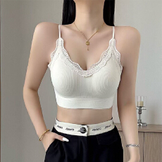 批发实力工厂无钢圈免穿<b class='q'>文胸</b>聚拢内衣美背吊带背心式拼接<b class='q'>蕾丝</b>边抹胸女
