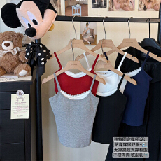 实力工厂纯欲蕾丝花边假两件小吊带背心女夏季带胸垫美背内搭上衣