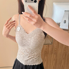 批发实力工厂<b class='q'>大码</b>法式蕾丝吊带背心女内搭带胸垫<b class='q'>文胸</b>一体春夏纯欲上衣