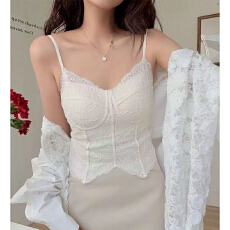 批发实力工厂新款带胸垫蕾丝背心法式纯欲吊带美背一体杯显瘦内衣女士