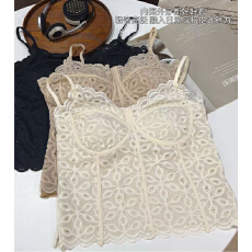 批发实力工厂马甲线法式蕾丝性感吊带<b class='q'>背心女</b>固定一体杯聚拢可外穿内衣