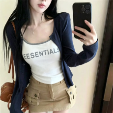 批发实力工厂<b class='q'>街头</b>美式字母印花撞色吊带背心女夏季韩系u领带胸垫上衣