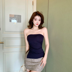 批发实力工厂辣妹一字领无袖吊带背心外穿美背带胸垫一体内搭抹胸上衣