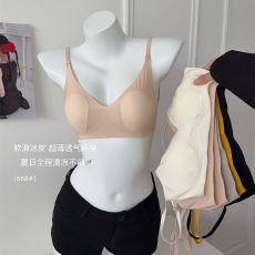批发实力工厂裸感冰皮兔耳内衣薄款软支撑U型大胸显小单排扣隐形文胸