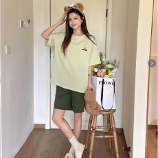 批发实力<b class='q'>工厂</b>撞色爱心休闲家居服套装女夏季薄款宽松舒适短袖短裤睡衣