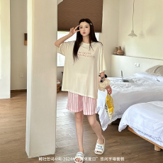 批发实力<b class='q'>工厂</b>夏日字母睡衣套装女慵懒舒适宽松透气短袖短裤薄款家居服