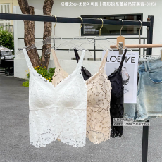 批发实力工厂法式蕾丝吊带内衣女性感短款修身显瘦带胸垫内搭外穿背心