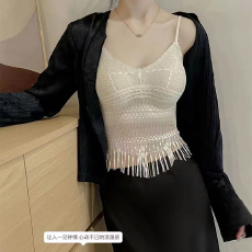 批发实力工厂流苏纯欲性感蕾丝抹胸<b class='q'>背心女</b>新款辣妹修身固定杯吊带美背