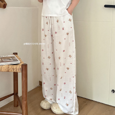 批发实力工厂韩系全棉双层棉纱居家睡裤女夏季薄款宽松休闲遛弯裤外穿