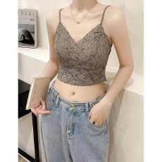 批发实力工厂法式V领蕾丝吊带背心女夏季带胸垫性感内搭<b class='q'>修身</b>美背上衣