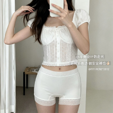 实力工厂软绵莫代尔二合一A类安全裤中高腰蕾丝内裤平角打底裤女