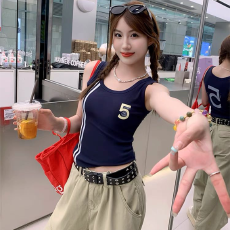 批发实力工厂2026新款美式辣妹风数字印花无袖<b class='q'>背心女</b>修身显瘦百搭上衣