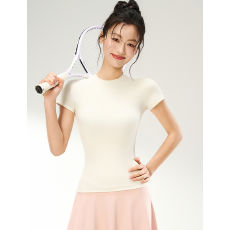 批发实力工厂正肩短袖T恤女夏季<b class='q'>百搭</b>裸感弹力修身显瘦运动瑜伽服上衣