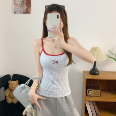 批发实力工厂印花甜辣撞色边吊带<b class='q'>背心女</b>内搭带胸垫字母短款上衣夏