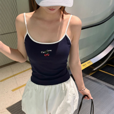 批发实力工厂美式复古辣妹樱桃刺绣吊带背心女夏内搭纯欲风上衣带胸垫