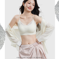 批发实力工厂法式短款蕾丝边美背抹胸女无痕固定杯聚拢内衣吊带<b class='q'>文胸</b>薄