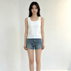 批发实力工厂方领螺纹吊带背心女宽<b class='q'>肩带</b>内搭遮副乳外穿修身无袖上衣夏