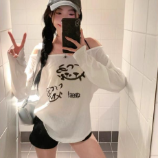 实力工厂法式性感印花宽松休闲长袖T恤夏季薄款防晒罩衫慵懒上衣