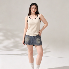 批发实力工厂实力工厂加肥版宽肩撞色螺纹背心夏外穿绝美无袖<b class='q'>修身</b>背心
