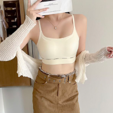 批发实力工厂奶油方领吊带夏日少女百搭抹胸无钢圈聚拢防走光背心内衣