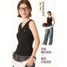 批发实力工厂纯色V领保暖吊带背心女士内搭外穿秋<b class='q'>冬</b>新款辣妹无袖上衣