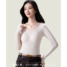 批发实力工厂保暖内衣女士长袖带胸垫固定杯加绒加厚打底发热无痕内穿