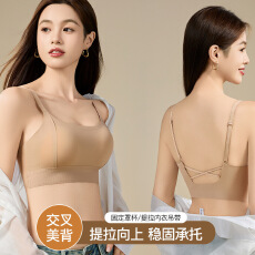 批发实力工厂无痕内衣小胸显大聚拢上托防下垂抹胸交叉美背固定杯<b class='q'>文胸</b>