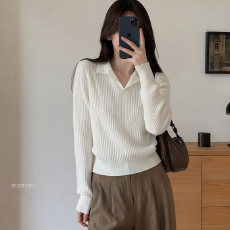 批发实力工厂法式polo领针织衫女<b class='q'>秋</b>季小众轻熟风正肩毛衣内搭打底上衣
