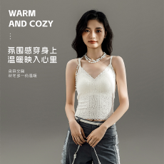 批发实力工厂法式蕾丝吊带<b class='q'>文胸</b>背心女秋冬自带胸垫磨毛保暖内搭上衣