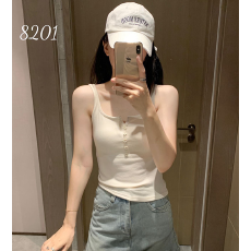 批发实力工厂时尚简约条纹吊带纽扣自带胸垫修身柔软<b class='q'>百搭</b>打底背心女士