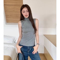 批发实力工厂韩版新款无袖高领T恤女修身显瘦内搭外穿气质显身材上衣