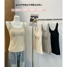批发实力工厂保暖背心女带胸垫2026新款冬季蚕丝宽肩美背女打底衣冬天