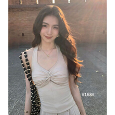 批发实力工厂蓝色扭结辣妹性感吊带背心女小众设计感纯欲外穿短款上衣