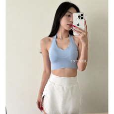 批发实力工厂轻瑜伽挂脖大V领美背内衣女无痕提拉聚拢收副乳运动文胸