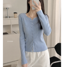 批发实力工厂正肩蓝色<b class='q'>短</b>款针织<b class='q'>外套女</b>早秋长袖开衫薄款内搭打底衫上衣