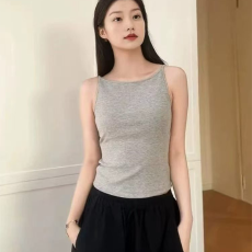 批发实力工厂螺纹一字领吊带<b class='q'>背心女</b>夏季外穿内搭修身显瘦无袖上衣