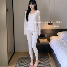 批发实力工厂碎花云朵打底套装秋冬季新款修身长袖碎花<b class='q'>简约</b>保暖套装