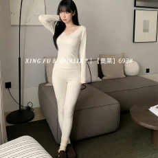 实力工厂蕾丝小边V领蕾丝花边修身美体舒适保暖内衣秋衣秋裤上衣