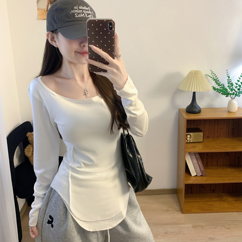 BY356142# 美式辣妹褶皱设计长袖T恤女新款高级感修身百搭上衣 服裝批發女裝批發服飾貨源