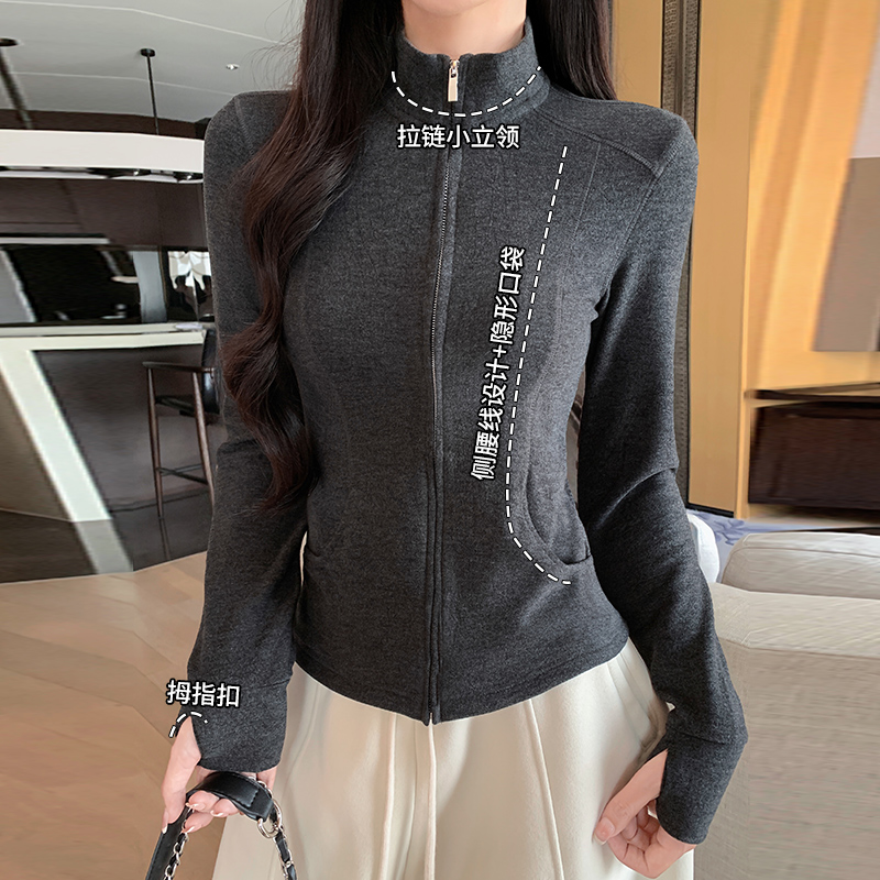 BY356141# 腈纶立领开衫外套女秋季内搭加绒新款可外穿修身上衣 服裝批發女裝批發服飾貨源
