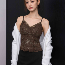 批发实力工厂法式高级性感美背蕾丝吊带背心女带胸垫磨毛保暖美背