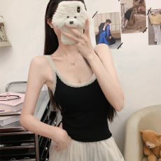 批发实力工厂蕾丝花边U领吊带背心女舒适内搭修身<b class='q'>百搭</b>无袖上衣女
