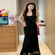 批发带胸垫可调节纯欲裙子复古绑带吊带连衣裙女