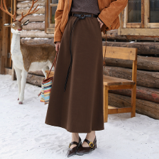 批发实拍简约百搭气质抗起球羊绒直筒A字半身裙女秋冬 复合汗布中长裙