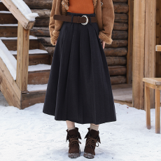 批发实拍韩版修身显瘦毛呢百褶裙女<b class='q'>秋</b>冬 高腰垂感配腰带半身裙